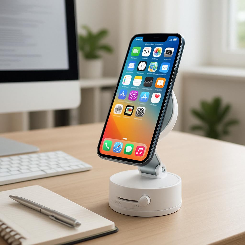 Soporte ajustable para teléfono con interruptor de encendido/apagado, rotación de 360°, plegable y portátil con soporte multiusos para teléfono, para coche, hogar, oficina, disponible en negro,