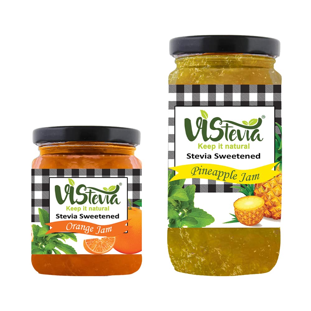 Vistevia Sugar-Free Orange & Pineapple Jam | Pack of 2 - 220g & 400g | | Diabetic & Keto Friendly | Sweetened with Stevia | 100% Natural | More Than 60% Whole Fruit | Tastes Delicious