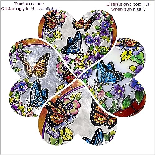 Butterfly Stained Glass Suncather Window Hangings, Colorful Flower Suncatchers 6 inch Colorful Glass Panel Sun Catchers Pretty Gifts, Decoration for Home Garden Christmas Party Wedding