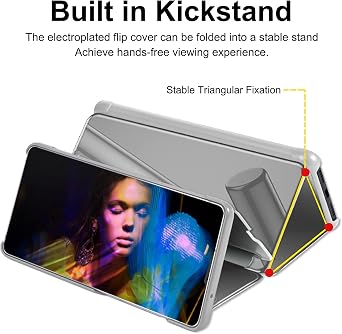 Galaxy S25 Cover Cases Compatible with Samsung S25 Flip Cell Phone Case Clear View Mirror Flip Cover PU Leather with Kickstand Protective Cover for Samsung Galaxy S25 (Silver)