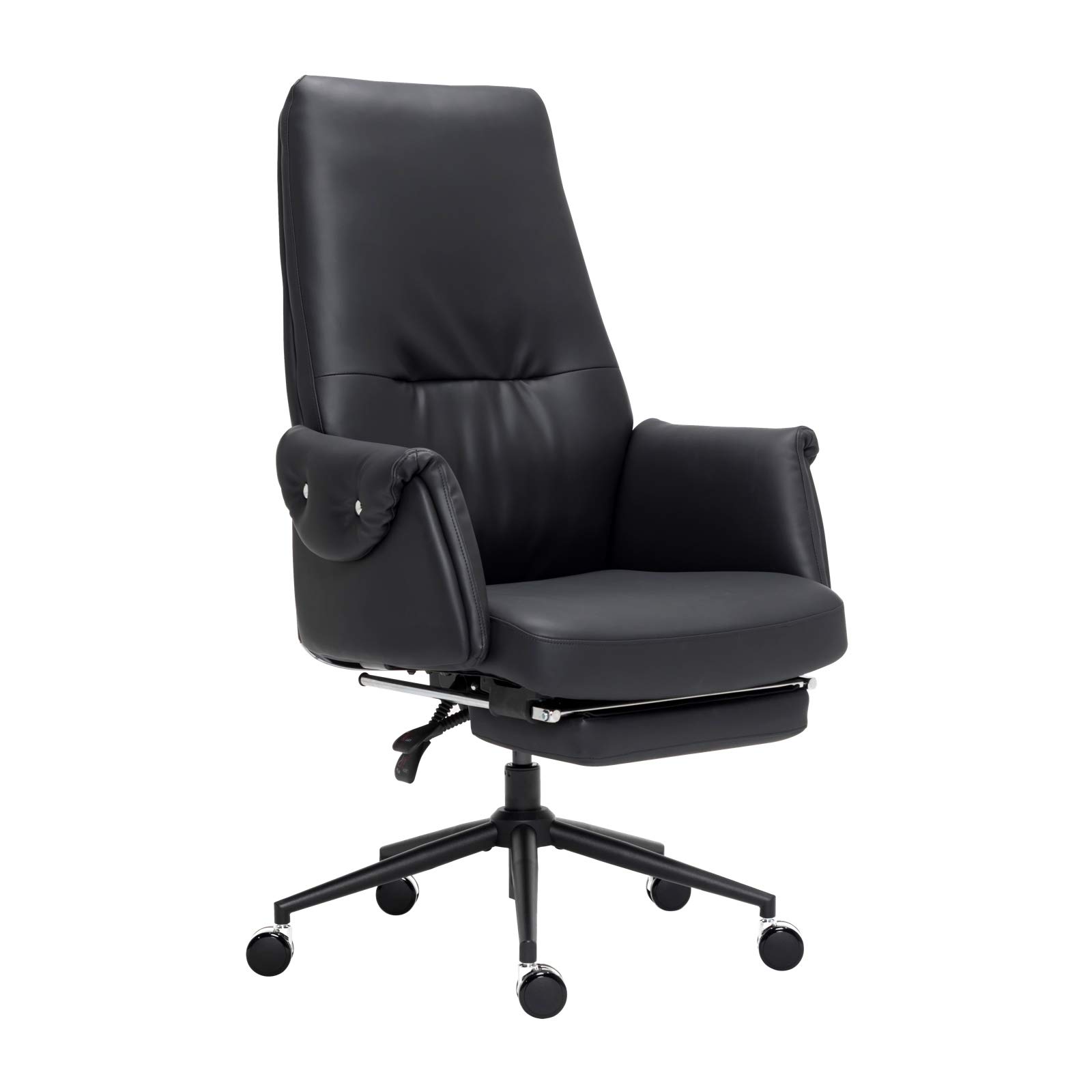 Leather Executive Chair Adjustable Reclining Swivel Office Desk Chair with Hidden Footrest Padded Armrest 350lbs Load-Bearing Strong Iron Frame Ergonomic High Back Master Computer Desk Chair-Black
