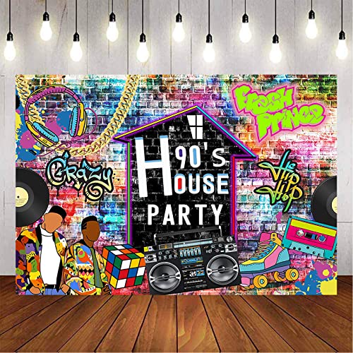 Aumeko 90's House Party Backdrop Hip Pop 90's Birthday Graffiti Wall Retro Radio Roller Skates Background Fresh Prince 90s Theme Photo Backdrop 90s Party Decorations
