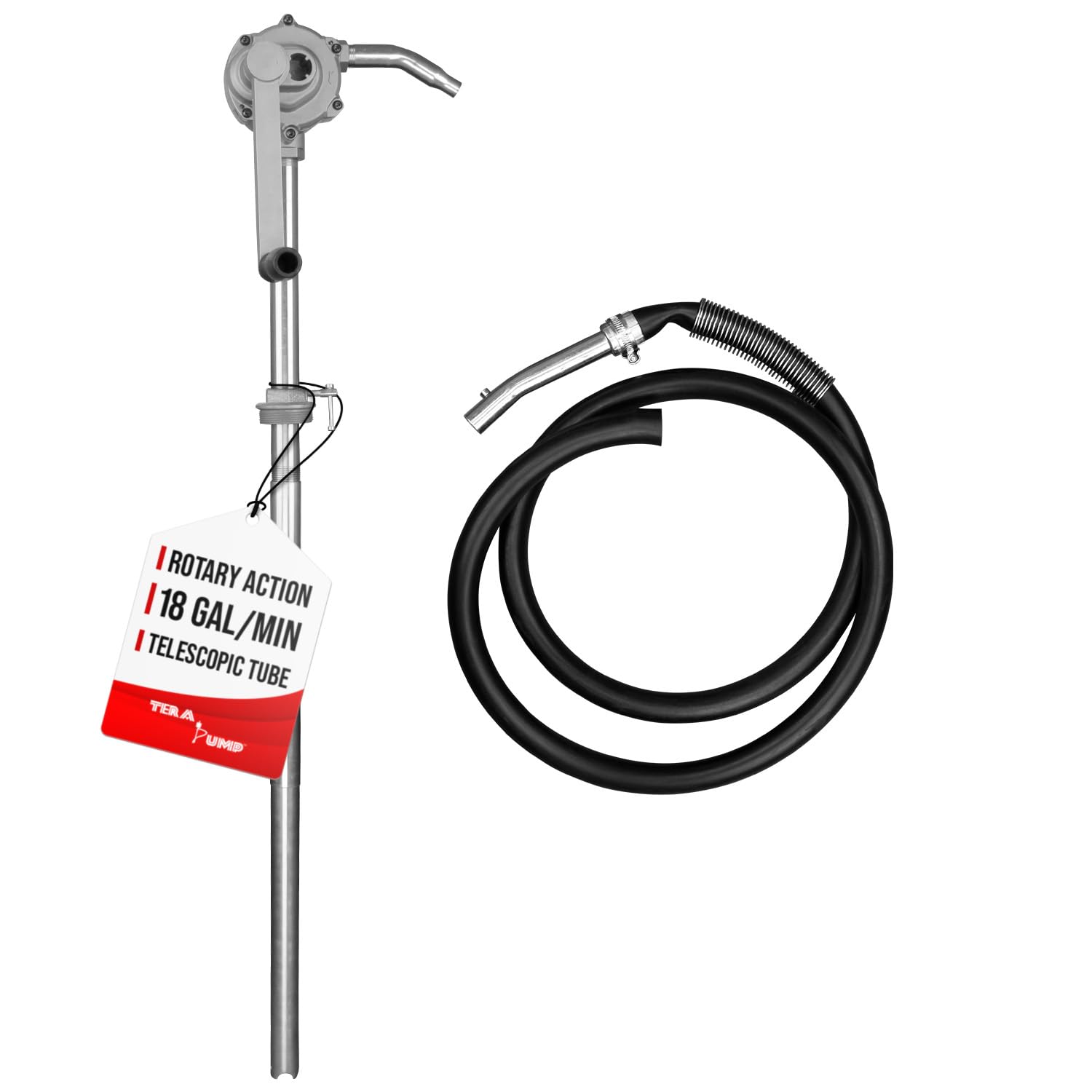 TERA PUMP - Durable Geared Rotary-Action High Flow Drum Pump (18-Gallon/Min) Transfers Lubricating Oils, Gas, Kerosene, Diesel, E85 for 15 to 55-Gallon Drum Barrels