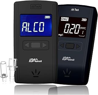Portable Breathalyzer with High Accuracy Semiconductor Sensor, 4 Default Units can be Set, Alcohol Detector with fit 2 Different Mouthpieces (Black)