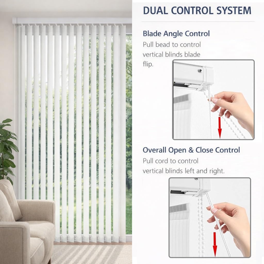 Vertical Blinds for Sliding Glass Doors 63" 68" 71" 78" 83" 88" 92" 98" White Light-Filtering Window Shades for Living Room & Patio Door Divider Blinds, Cordless(83" W x 78" H)