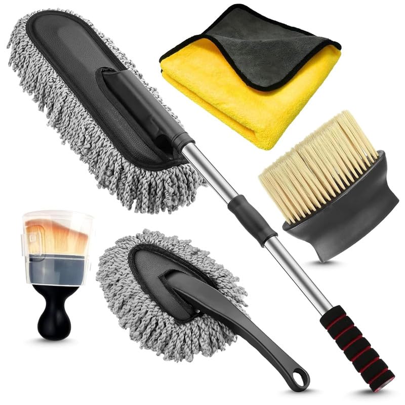 Car Cleaning 5 in 1 Kit Microfiber Duster with Long Handle Cleaning Brush Exteriror and Interiror Cleaner Cloth Ac Vent Cleaner Brush for Car, Motorbike-image-27