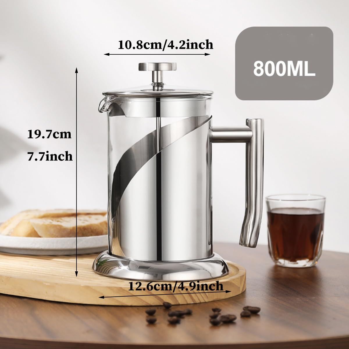 Ekspres Do Kawy Typu French Press, Z Systemem 3 Filtrów, Odporne Na Ciepło Szkło Borokrzemianowe, Stal Nierdzewna, Dzbanek Do Parzenia Kawy Na Zimno, Łatwy Do Czyszczenia(/Yellow,800ml)