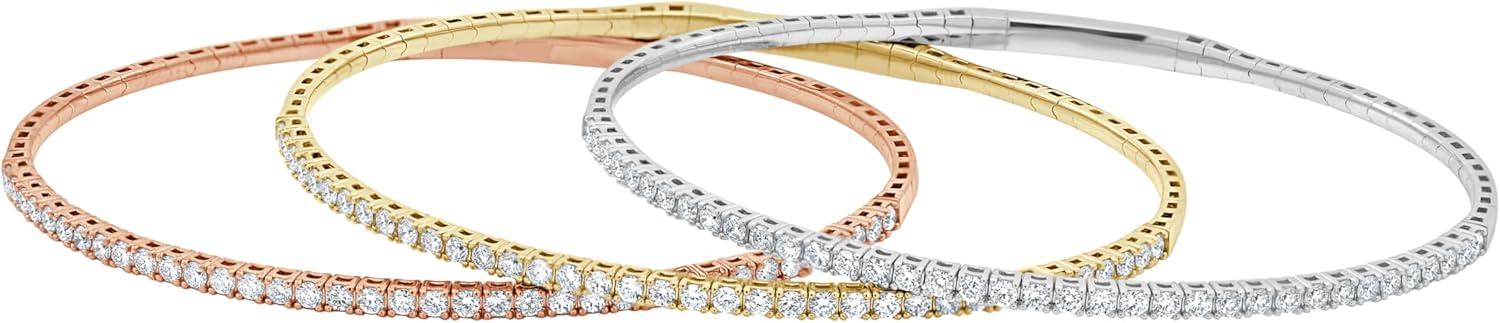 Diamond Wish 9/10 Carat Lab Grown Diamond Flex Bangle Bracelet for Women - 14k Gold Tennis Bracelet for Her - 6.75 Inches Long Bracelet (E-F, SI1-SI2, 0.90 cttw) - Invisible Double Locking - Image 5