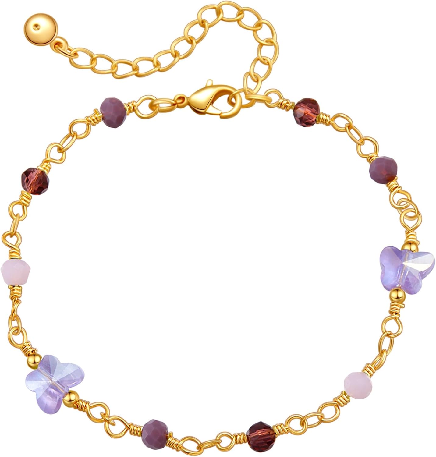 Yumikoo 18k Gold Plated Bracelets for Women Fashion (Purple Butterfly Purple Beads)