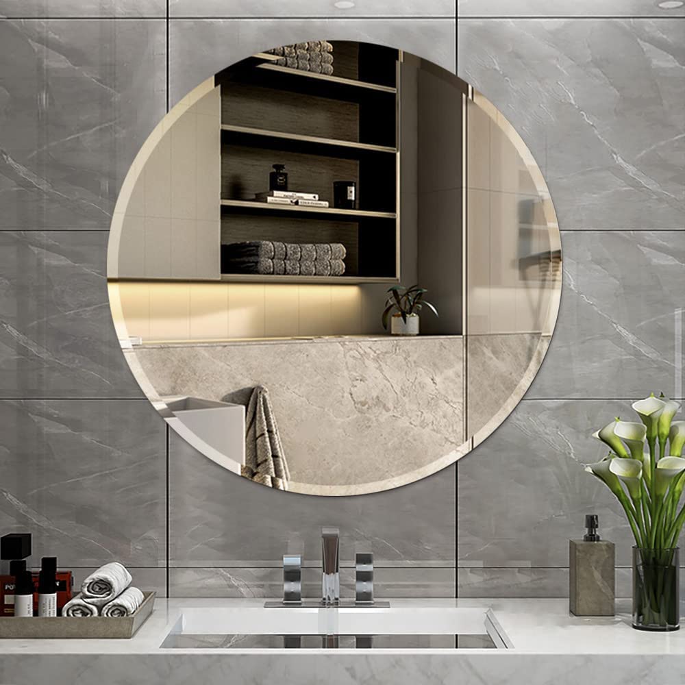 Biznest Frameless Wall Mounted Mirror Home Decor Modern Frame Less Wall Mirror For Bathroom Bedroom Living Room Pick Yours Size (40x40cm Round)