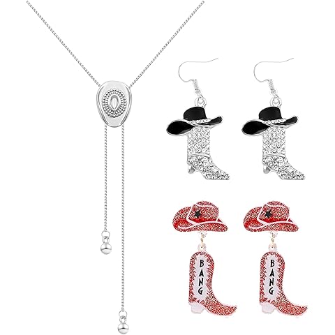 Western Cowgirl Jewelry Set Cowboy Accessories for Women Cowgirl Boots Enamel Earri...