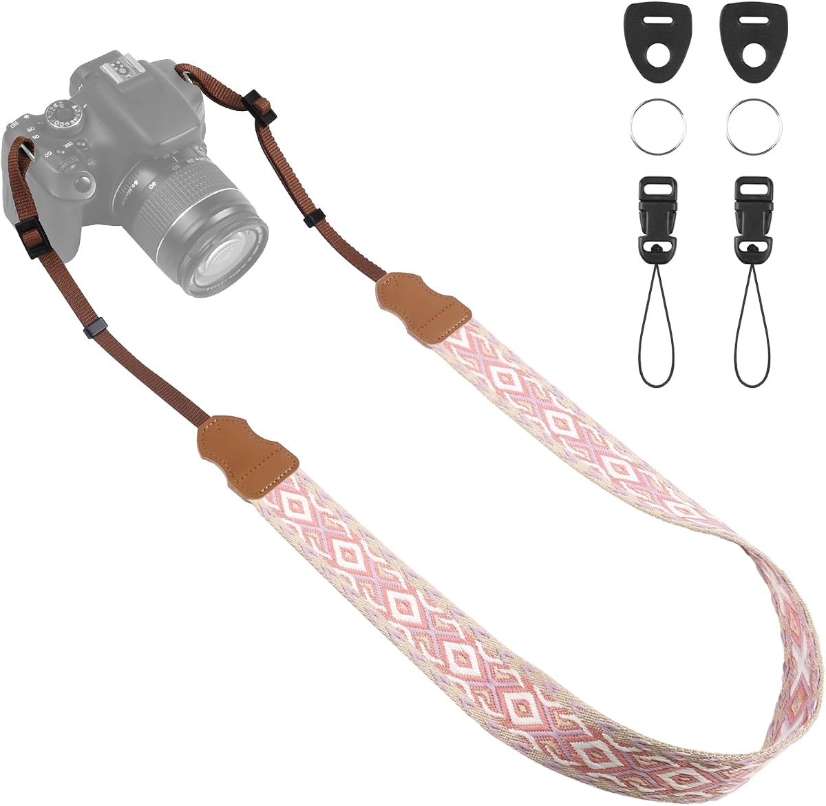 Universal Camera Strap - Camera Neck Strap, Adjustable Shoulder Straps Compatible with Canon, Fujifilm, Nikon, Olympus, Panasonic and other SLR and mirrorless cameras - Purple Red White Rhombus