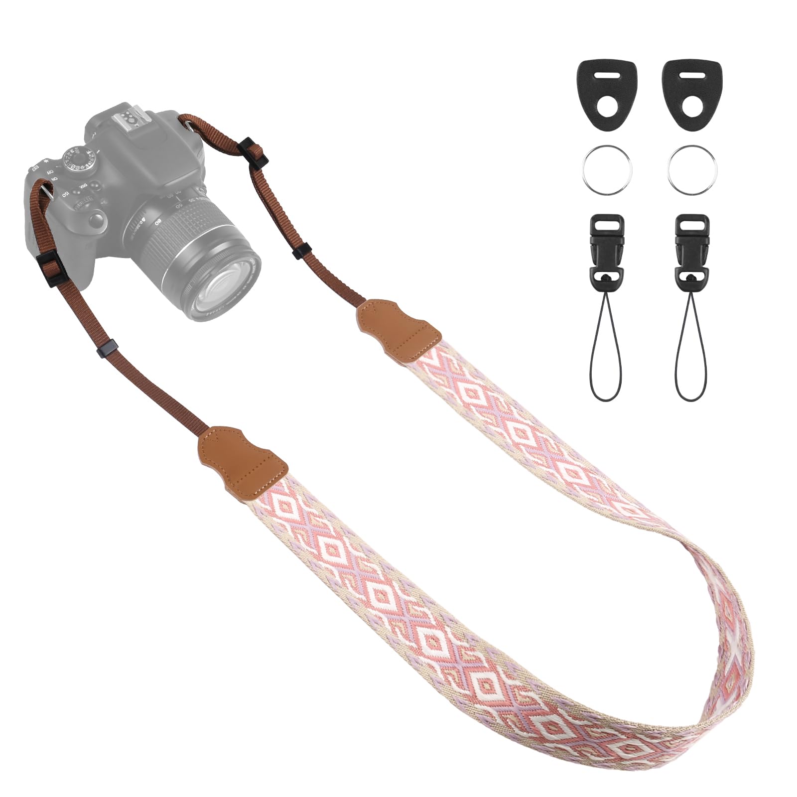 Universal Camera Strap - Camera Neck Strap, Adjustable Shoulder Straps Compatible with Canon, Fujifilm, Nikon, Olympus, Panasonic and other SLR and mirrorless cameras - Purple Red White Rhombus