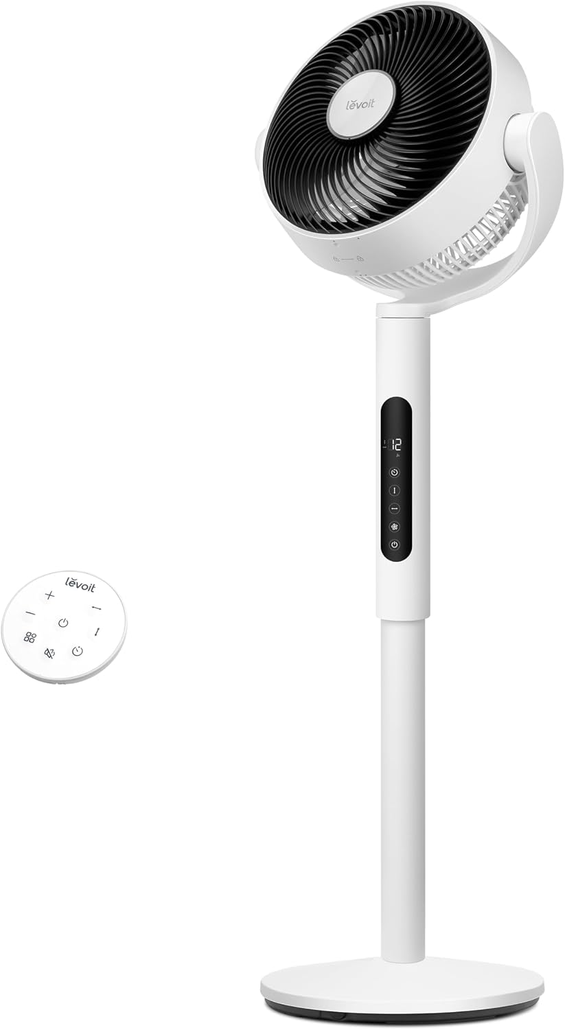 Levoit 20dB Quiet Pedestal Fan for Bedroom,Smart Control, Smart WiFi Voice Control Version, 12 Speeds, 4 Modes, 12H Timer, 90°+120° Oscillating Standing Fan with Remote, 950CFM DC Motor