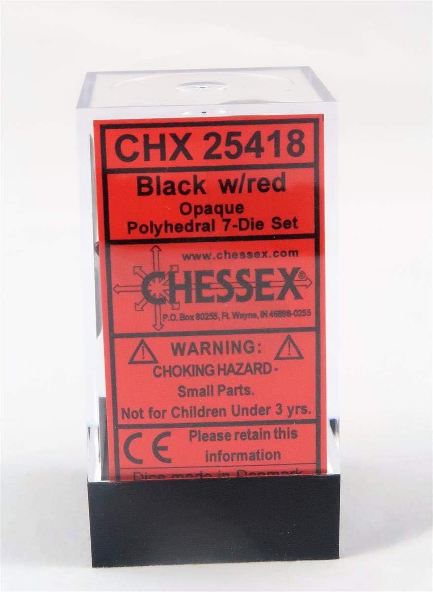 Chessex Manufacturing 25418 Opaque Black With Red Polyhedral Dice Set Of 7 by Chessex Manufacturing