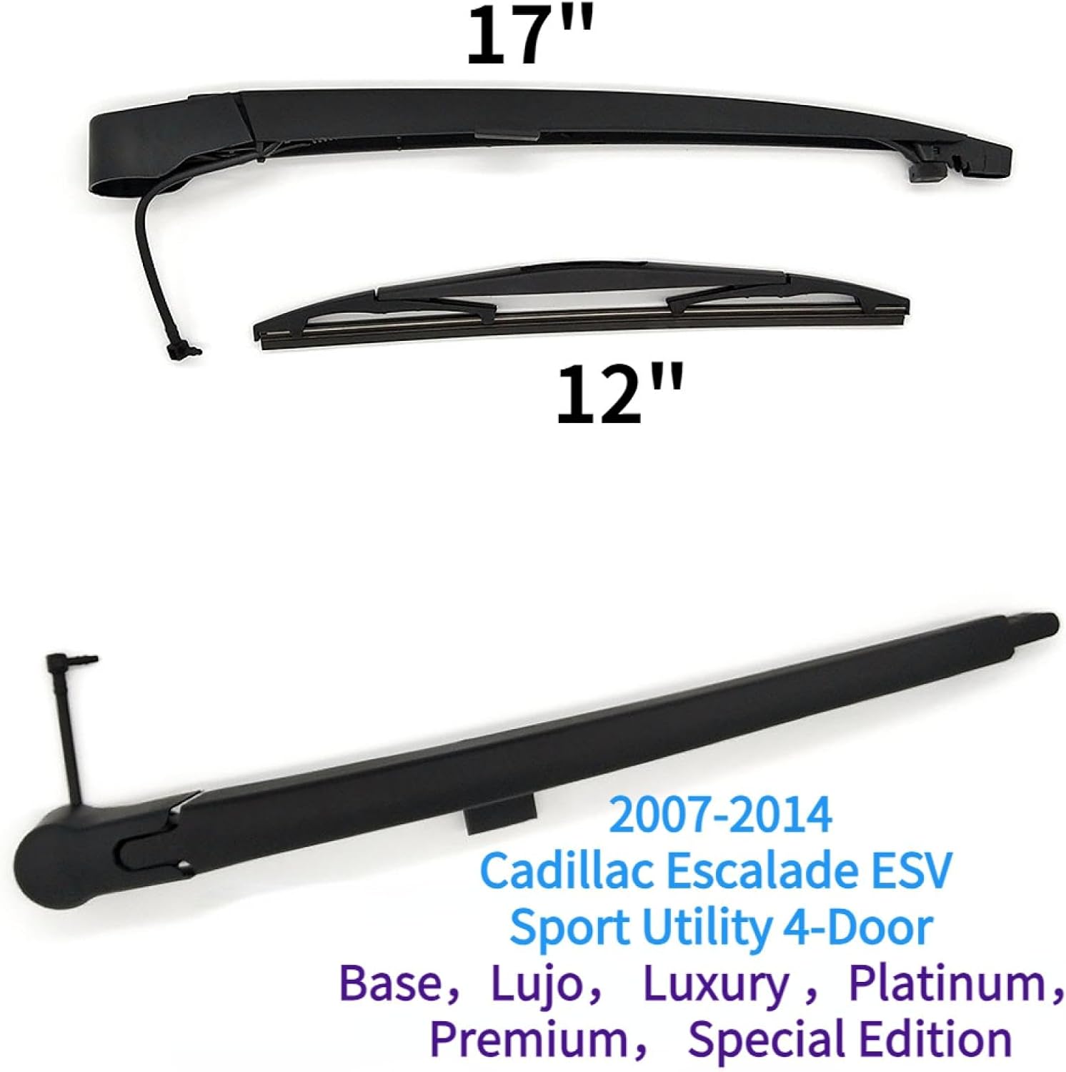 Rear Wiper Blade Arm Set for Cadillac Escalade ESV 2007 20018 2009 2010 2011 2012 2013 2014 Base Lujo Luxury Platinum Premium Sport Utility 6.2L V8 Rear Back Windshield Wiper Blade Arm 15277756