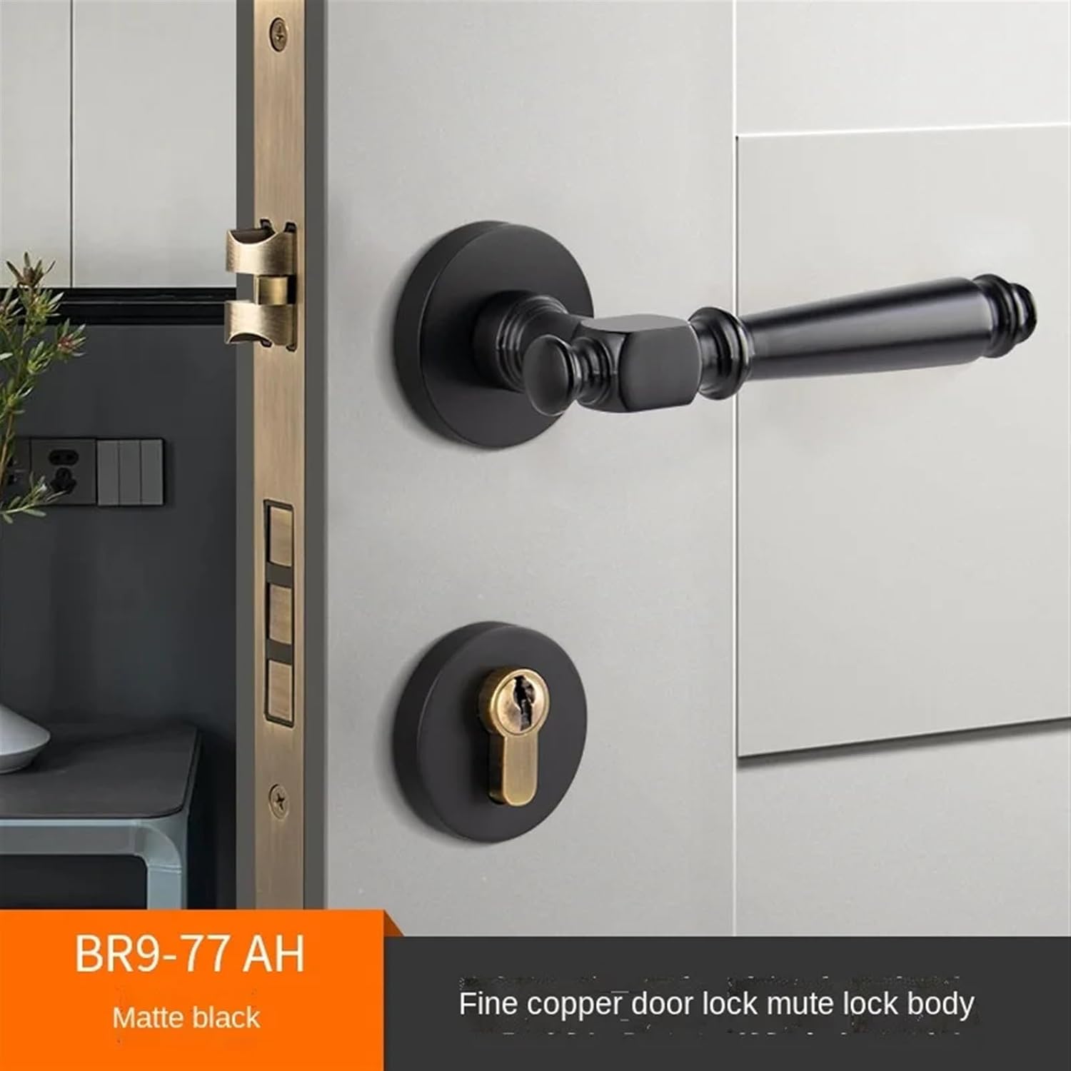 European Style Indoor Door Lock Silent American Light Luxury Golden Double Door Lock Nordic Solid Wood Door Handle Bedroom Lock 1Pcs(A)
