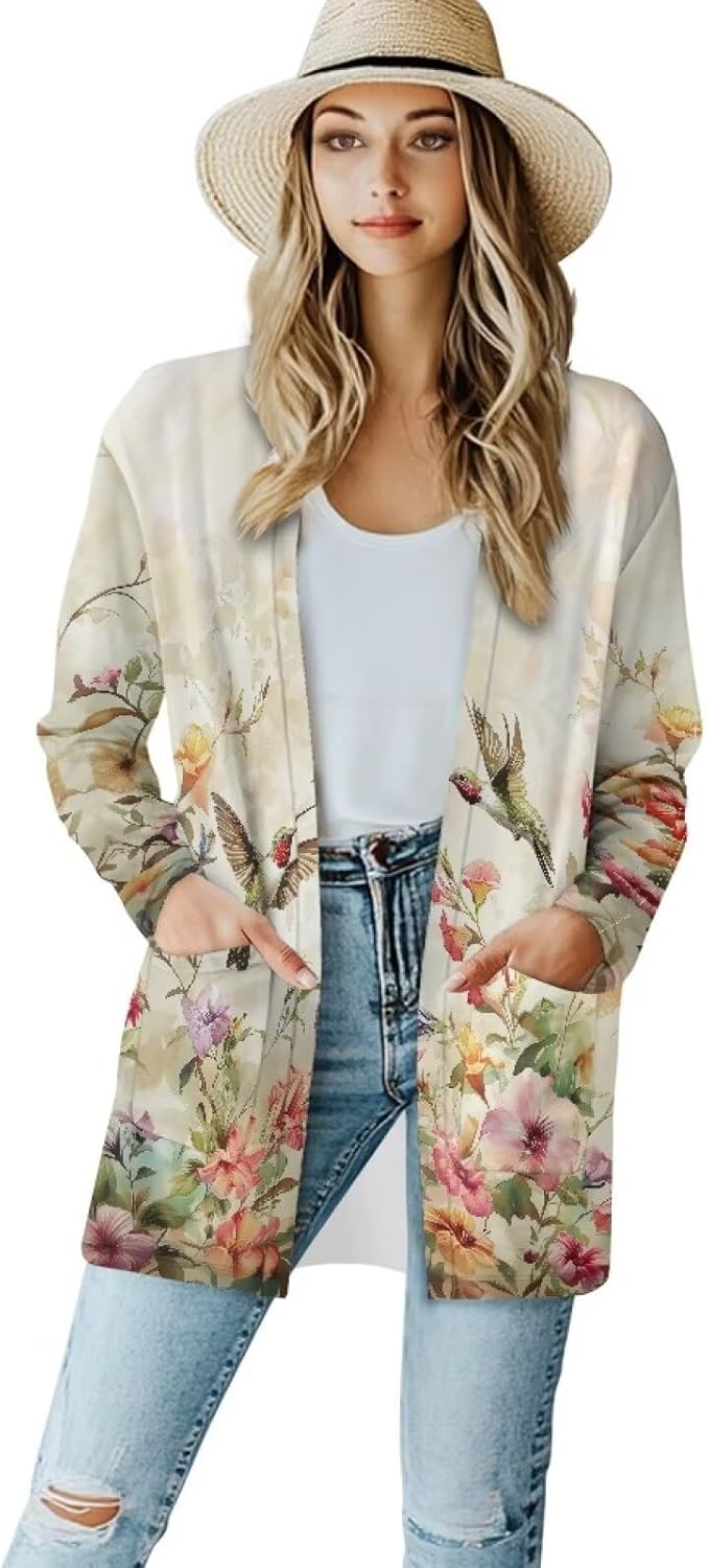 Women Long Sleeve Cardigan with Pockets 2024 Casual Shrugs Open-Front Cardigan Jackets
