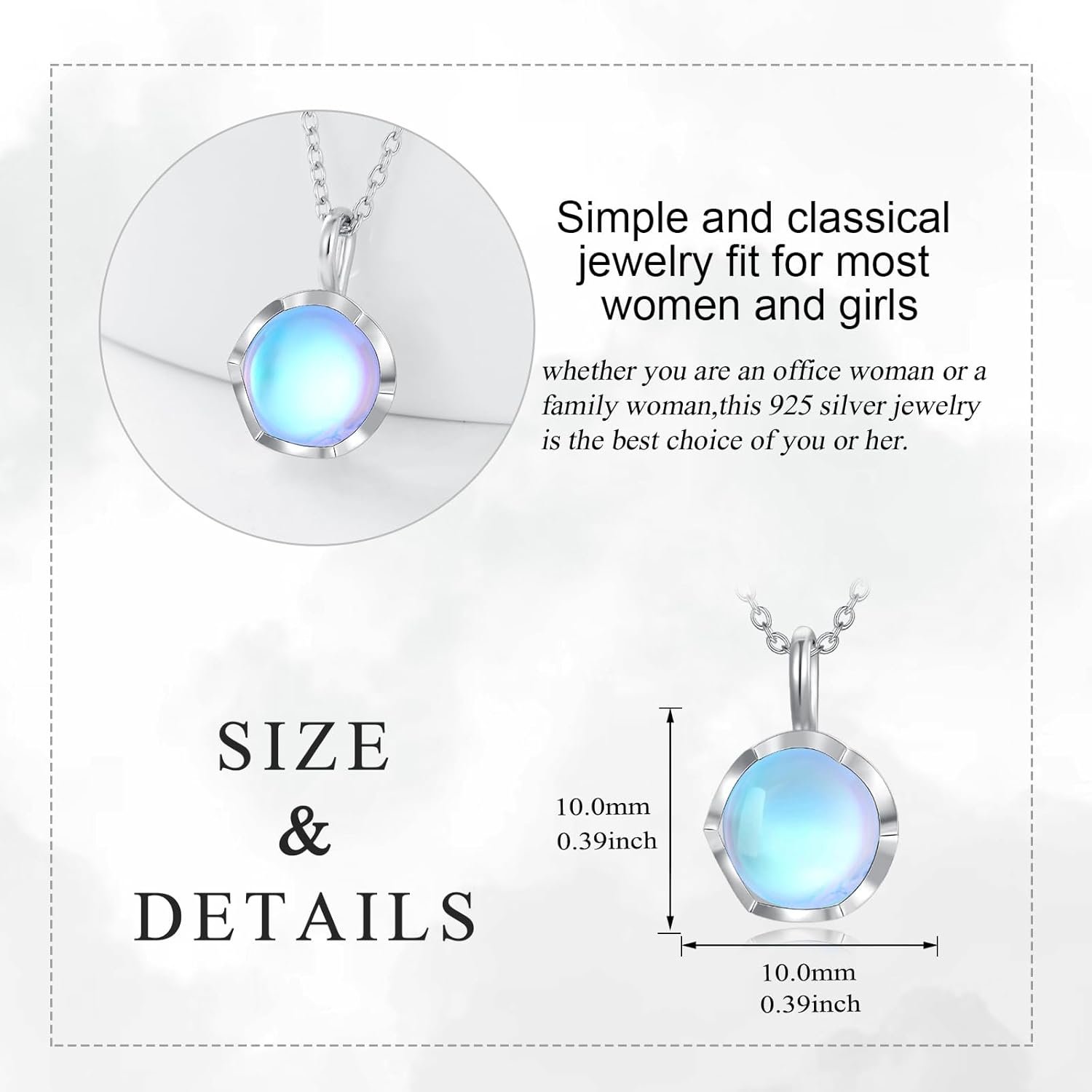 YAFEINI Moonstone Necklace for Women 925 Sterling Silver Moonstone Neckalce Pendant Jewelry Gifts for Women - Image 6