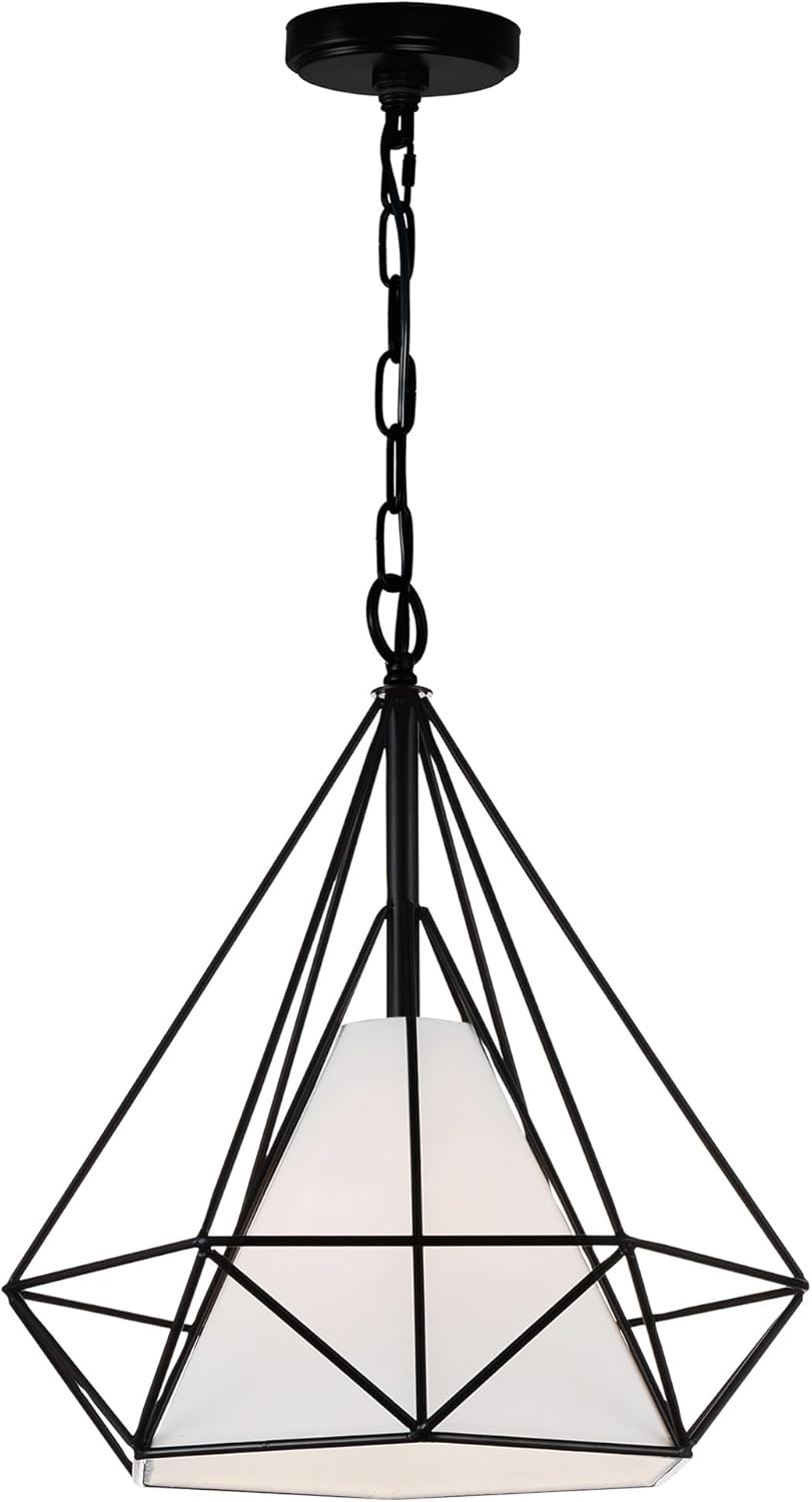 CWI Lighting Diamond 18'' 1-Light Down Pendant with Black Finish – for Dining Room, Kitchen, Hallway – E26 LED Compatible – Geometric Open Frame with Modern Architectural Style