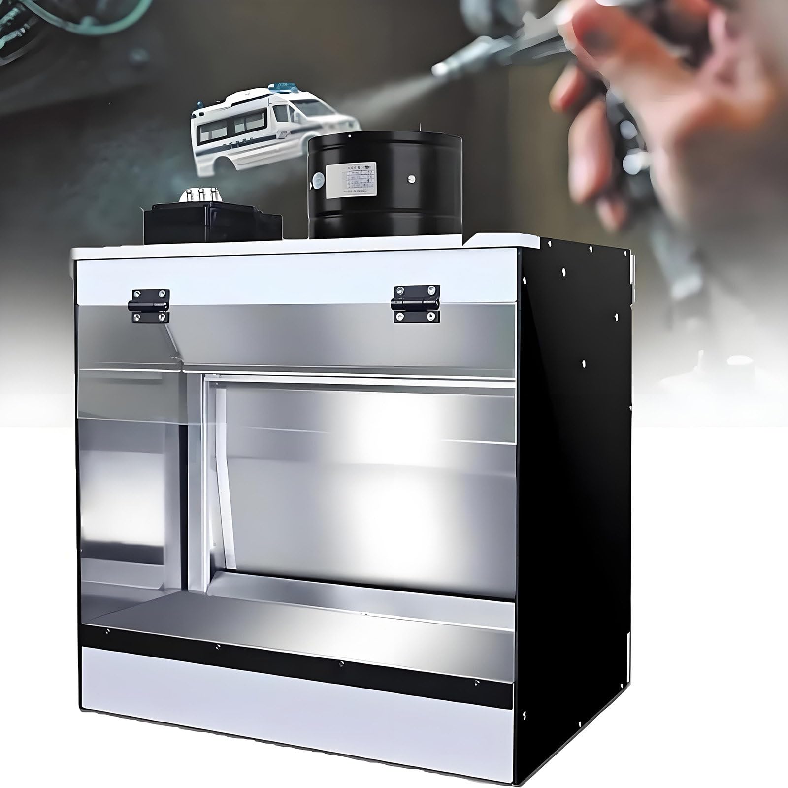 GUTYGIO Spray Booth with Waterfall, Airbrush Spray Booth Kit with Water Curtain Exhausting Air, LED Lighting, Craft Table Airbrush Booth for Model Cake Nail Art Pottery & Crafts 50 * 50 * 40cm