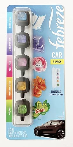 Febreze Ambientador para coche, juego de 5 clips, aroma fresco y original de Gain Island