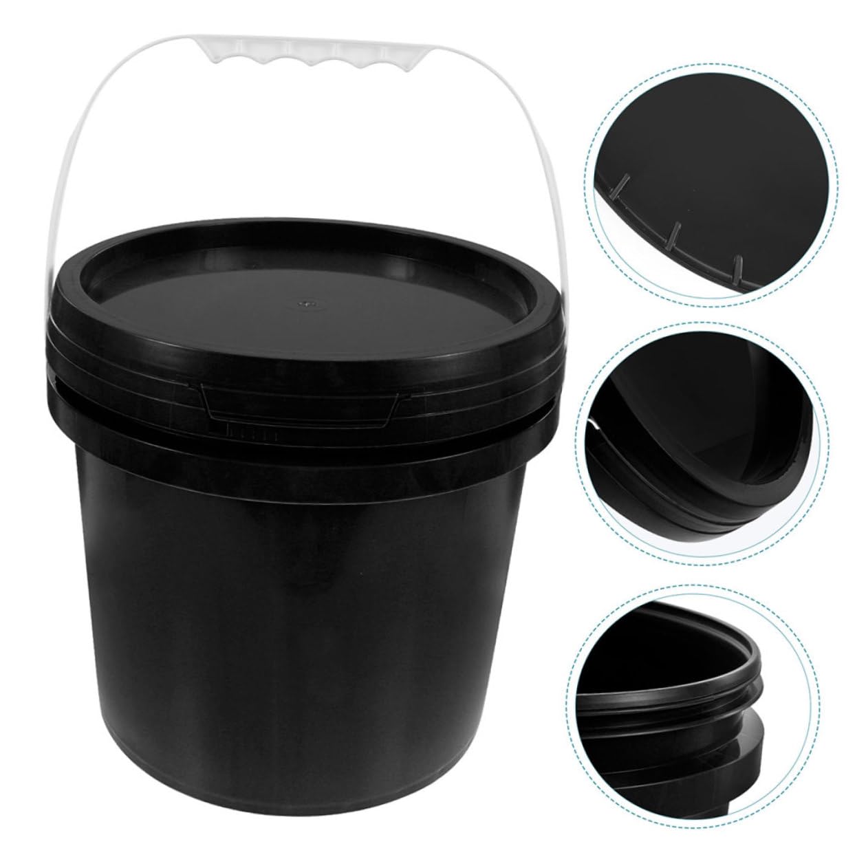 Cubo de Plástico Negro con Tapa Hermética y Asa Ergonómica 10l | Reutilizable para Uso DIY y Profesional, Prevención de Derrames, Contenedor Plástico para Pintura