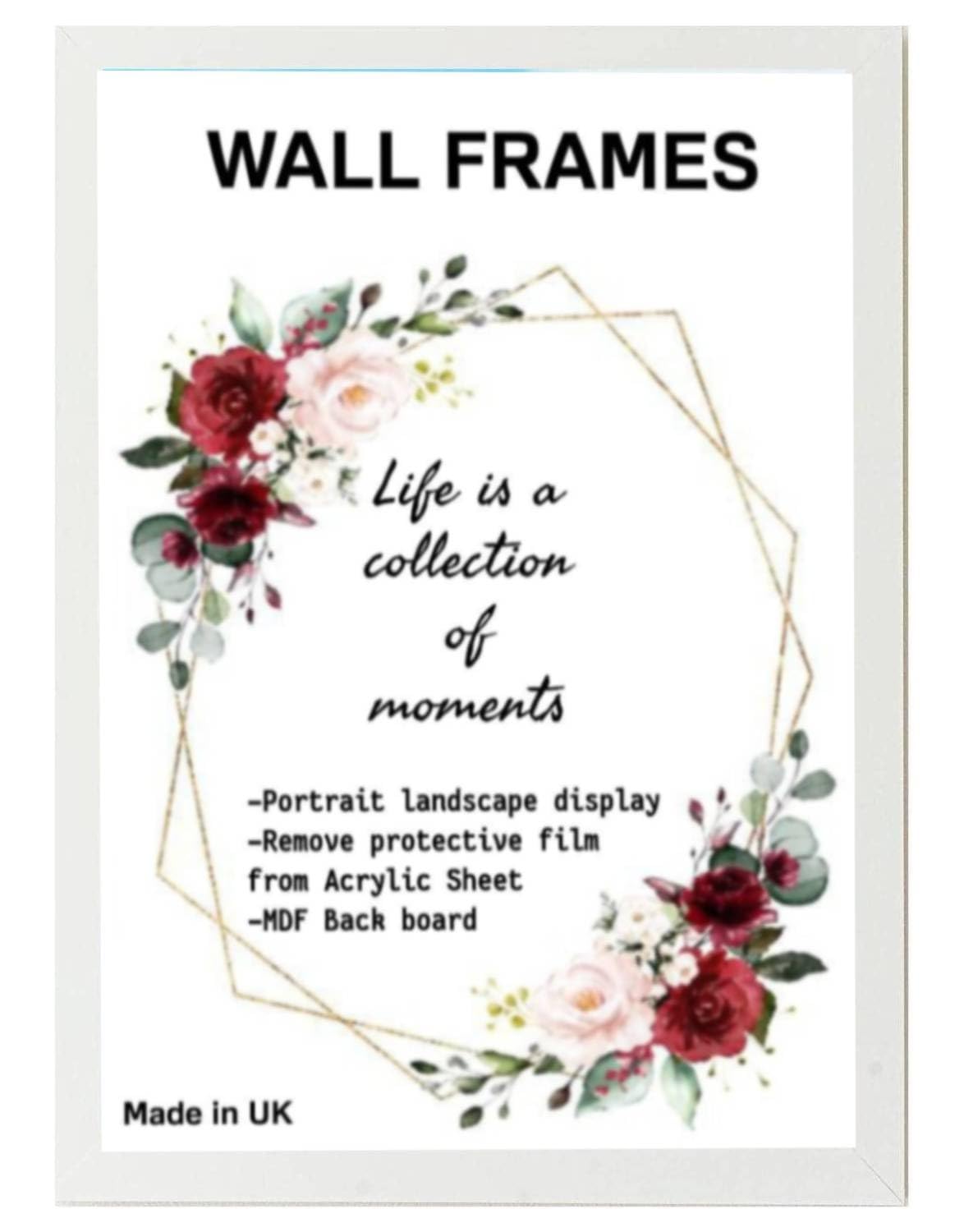 Home Plus Dealz White Wall Photo Frame 90 x 60 cm For Display Poster Print Picture With HD Clear Aclyric Front 30x15mm Moulding Metal Hooks MDF Wood