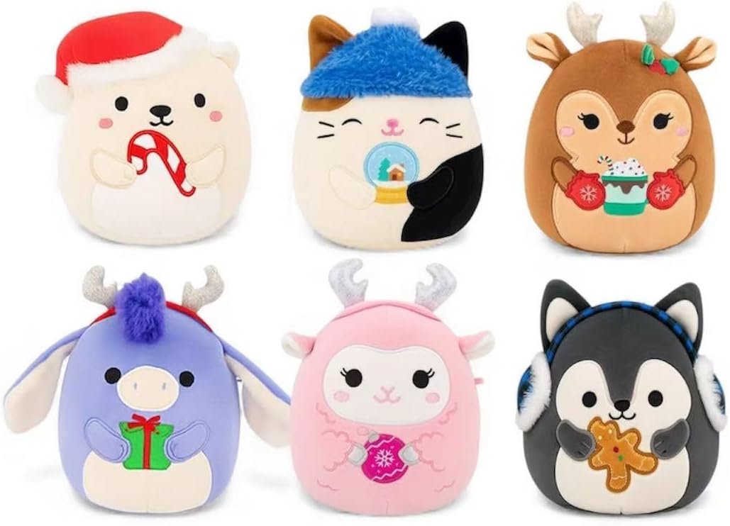 Squishmallows 5-Inch Christmas Holiday Plush 6-Pack – Brooke The Polar Bear, Cam The Calico Cat, Ryan The Husky, Milanda The Donkey, Darla The Reindeer & Lala The Lamb Collectible Gift Set