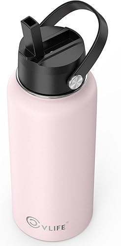 CVLIFE Botella de agua aislada de 32 onzas con popote, botella de agua de acero inoxidable a prueba de fugas para bebidas frías y calientes,