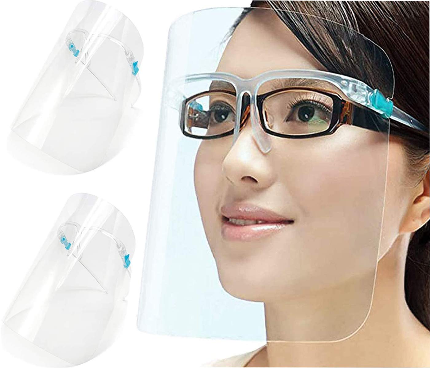 Full Face Protective Shield Visor, Plastic Transparent Face Visor Resistant to Prevent Saliva, Oil Fume, Spitting Anti-Fog Lens for Daily activities and Working (2pcs)