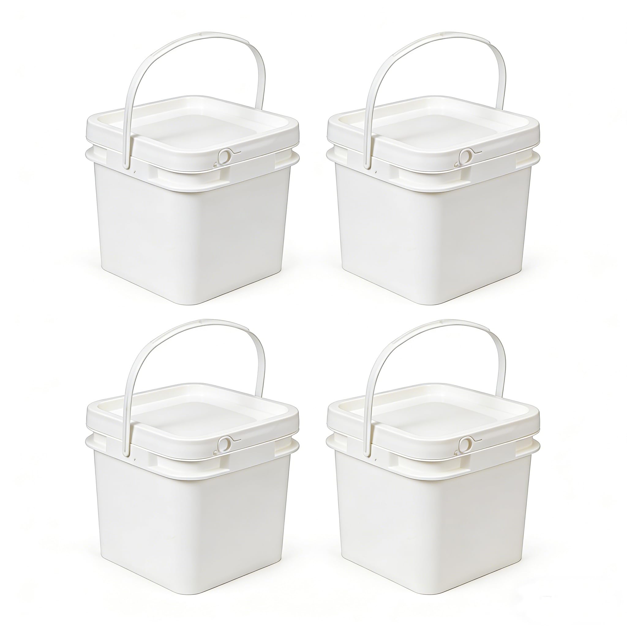 Photo 1 of UMETASS Food Storage Buckets with Lids - 4 Set Square Clear Plastic Containers, Airtight Pressure Seal & Handle for Kitchen Freezer Prep (White, 68 oz)