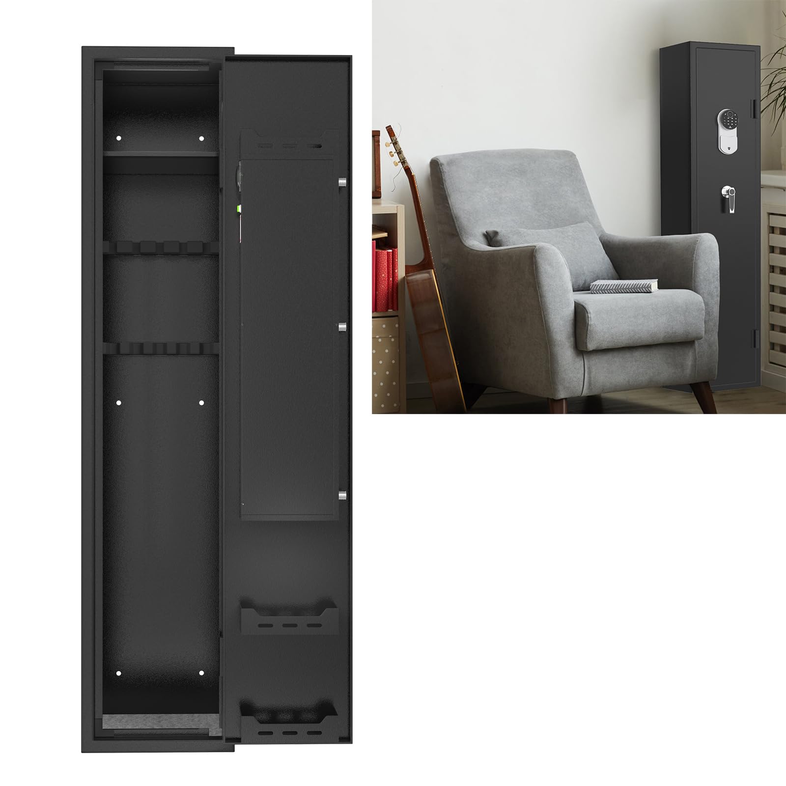 YUENFONG Armario para armas 3-5 rifles, caja fuerte cerradura electrónica, armario para armas largas 2 llaves, ajustable, negro