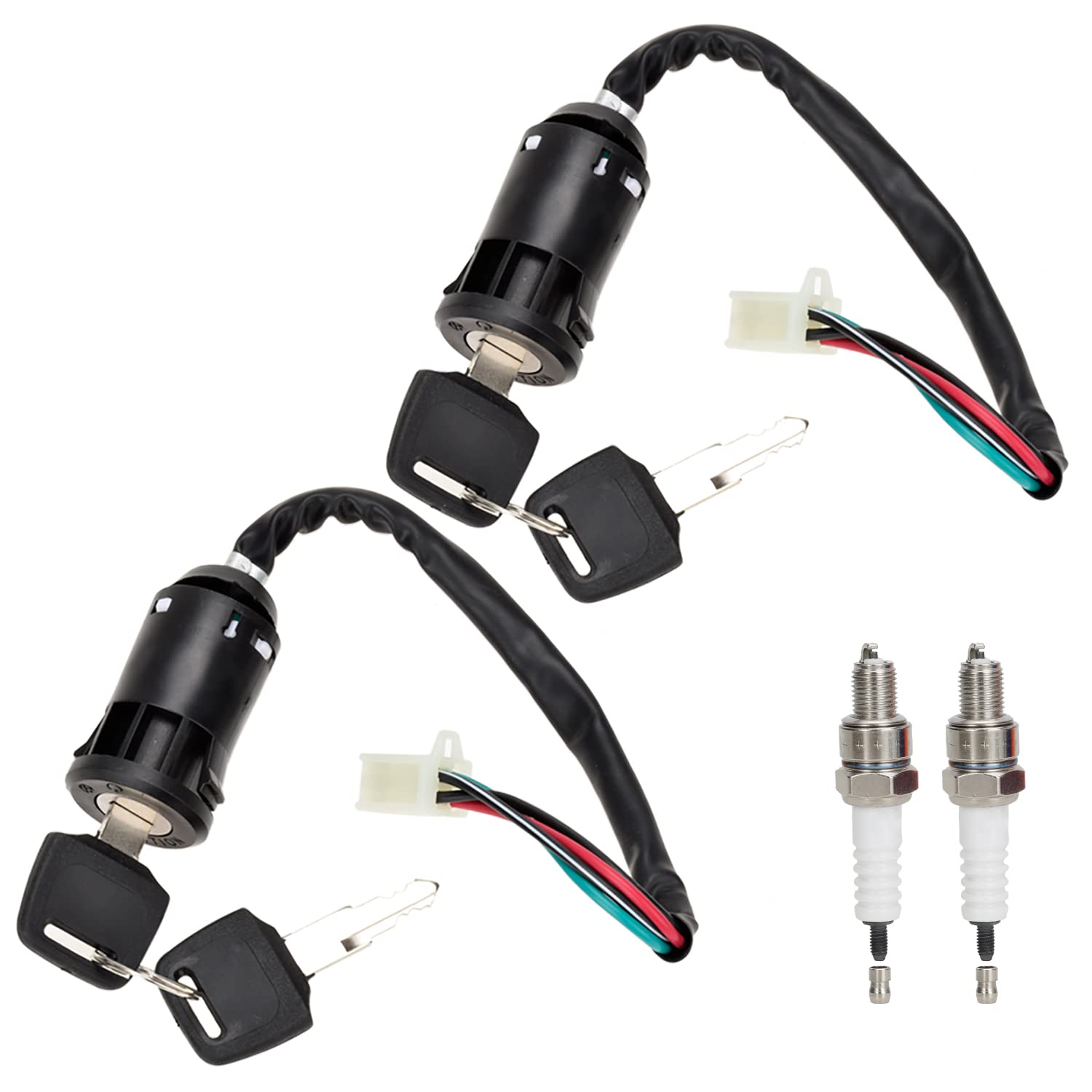 YOXUFA 4 Pin Wire Ignition Key Switch Spark Plug for 50cc 70cc 90cc 110cc 125cc 150cc Tao Tao Coolster Coleman Baja Hawk Sunl Chinese ATV Quad 4 Wheeler Apollo DB-007 Z20 Pit Dirt Bike Scooter Parts