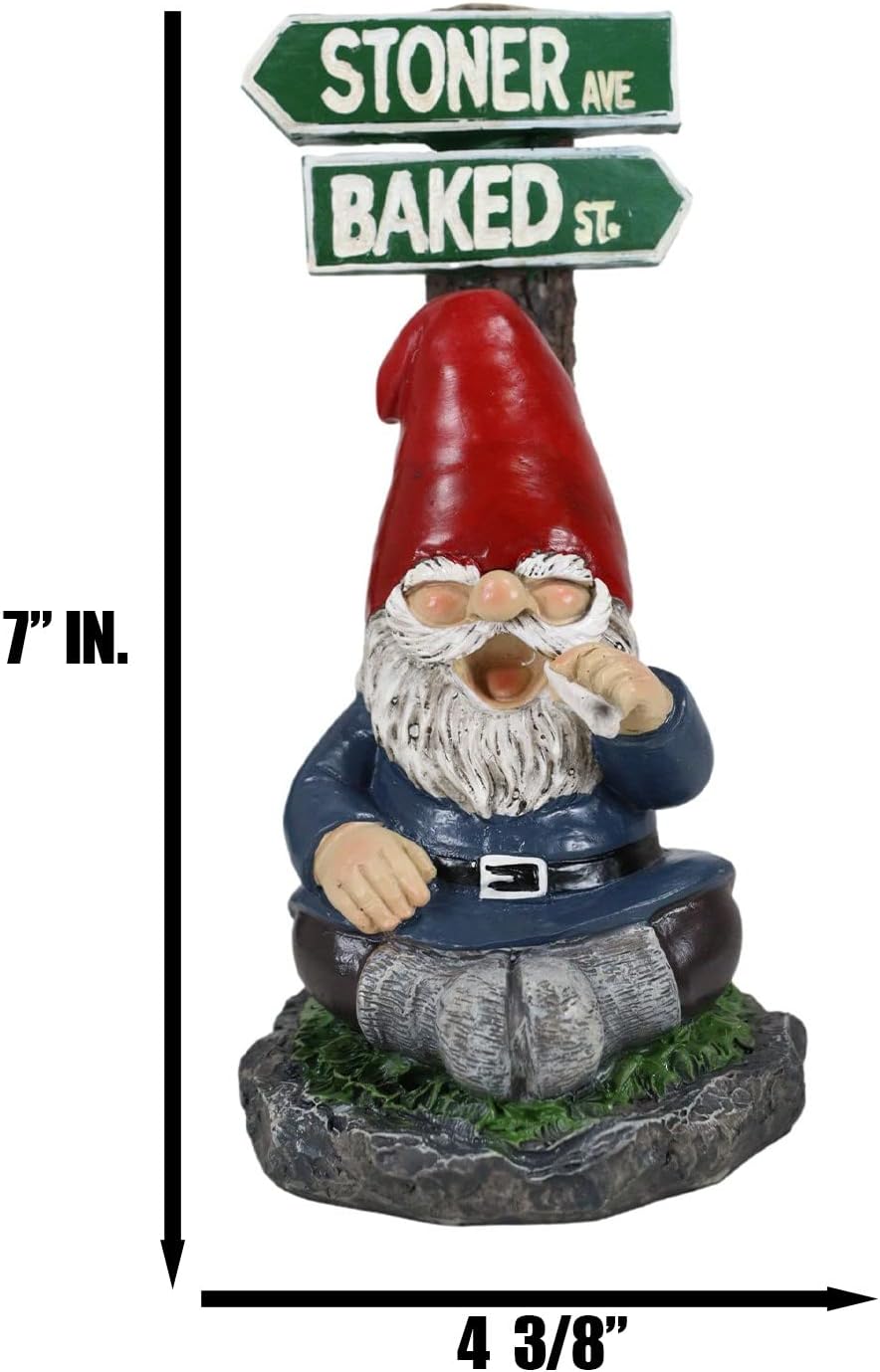 Ebros Gift Whimsical Carefree Gypsy Life Mr Gnome Dwarf Stoner Smoking Rolled Stash Sitting by Crossroads Stoner Ave and Baked St Figurine Fantasy Gnomes Fairy Garden Home Decor