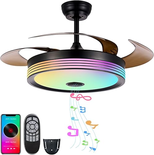 Ventilador de techo retráctil moderno de 48 pulgadas con luces y control remoto, Fandelier regulable de 6 velocidades, luz de ventilador de techo