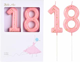 Bella Meri 2.76 Inch Classical Pink Gold 18 Number Birthday Candles, Gold Number Candles, Cake Number Candles, Party Celebration