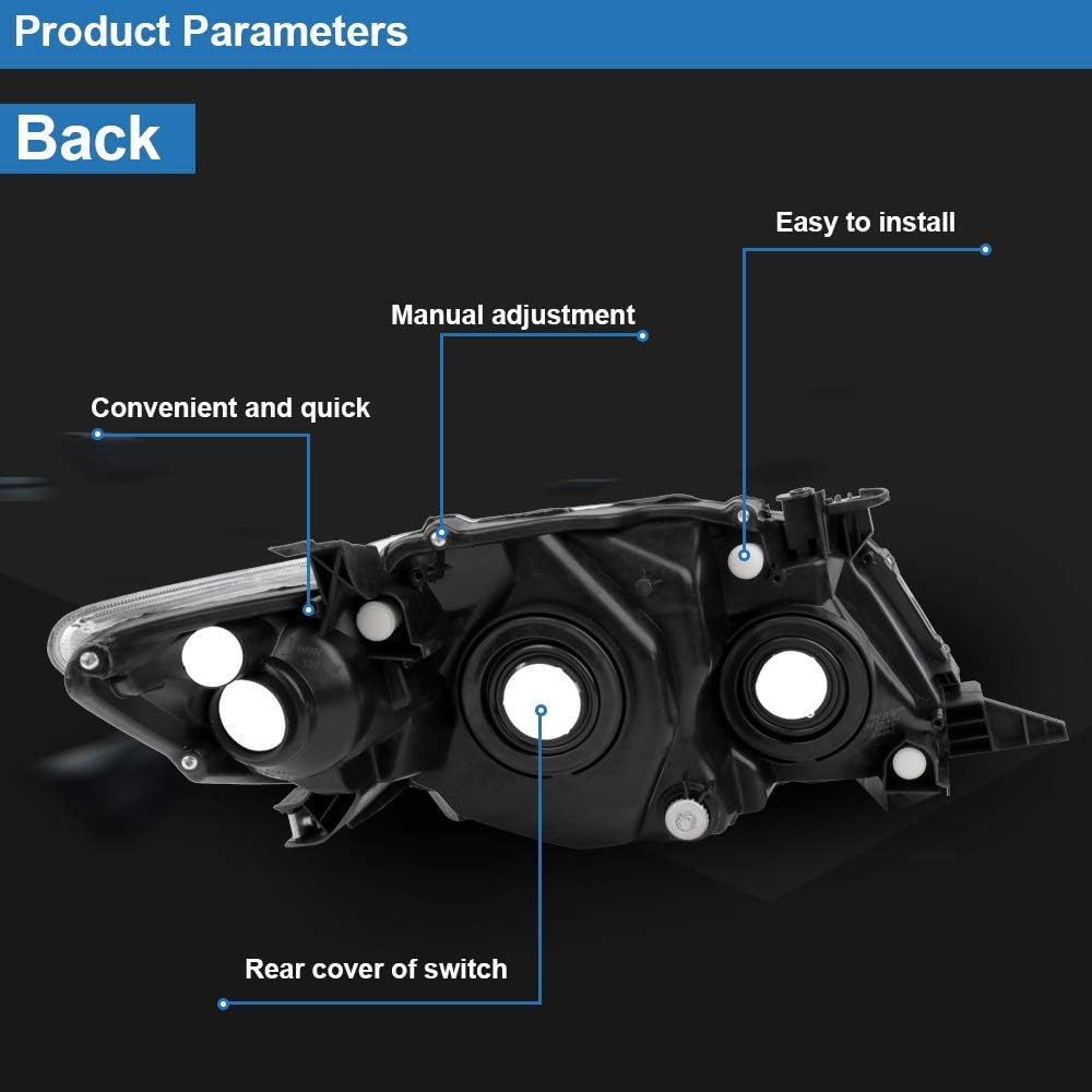 Headlight Assembly Set Fit For 2009 2010 For Toyota Corolla Black Housing Amber Reflector Clear Lens
