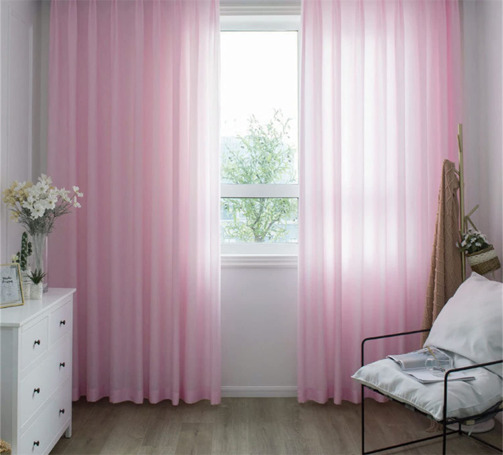 Tende Voile Semioscuranti - 2 Pezzi 102x244 Cm, Rosa, Poliestere Per Interni - Foto 4