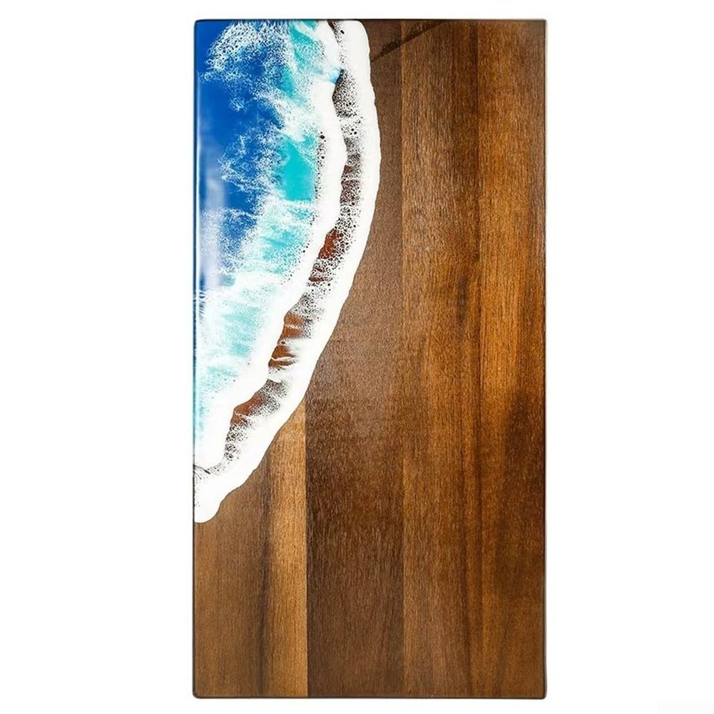 Creative Wave Planche à découper en bois et résine avec base antidérapante pour la préparation des aliments de cuisine, servir, steak, pain, fromage, 45 x 23 cm