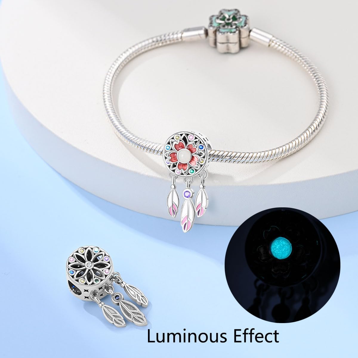 LNQOBU Happy Life Pendant Charm Bead Fits for Charm Bracelets - 925 Sterling Silver Dangle Pendant Bead for Woman(With one Spacer Beads Charms) - Image 4