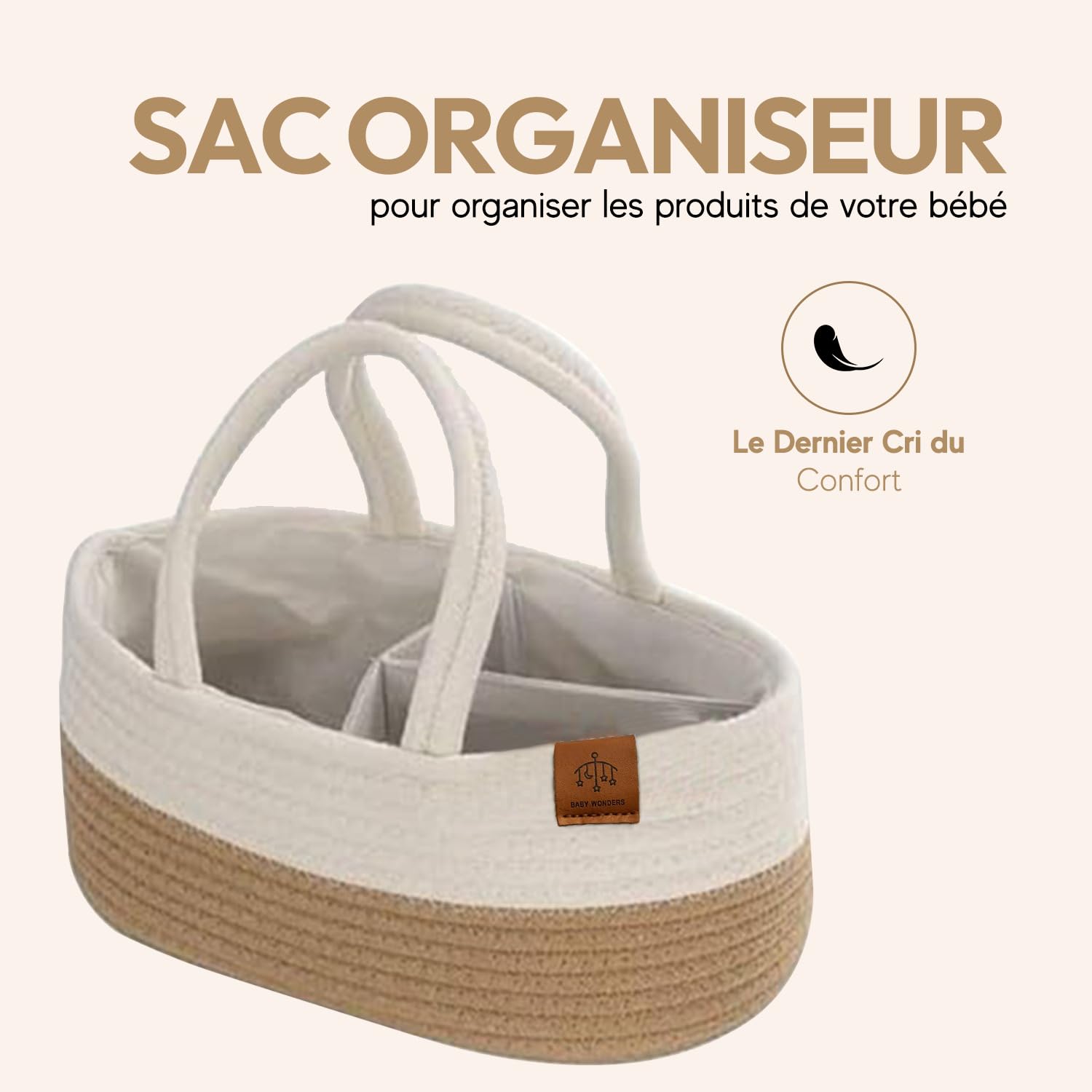 Baby Wonders Panier à Langer Bébé avec Matelas Imperméable – Cesta de Change Design Naturel en Osier