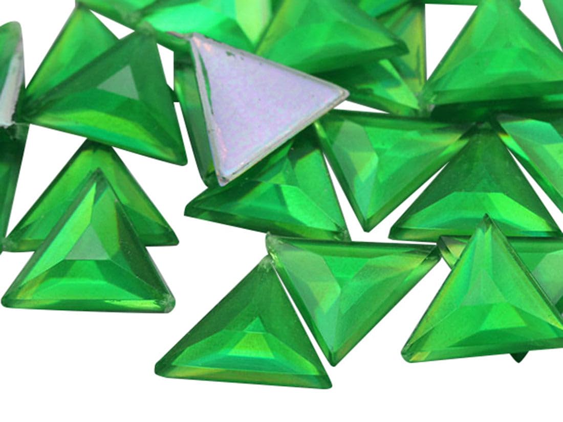 Allstarco Green Peridot Ab 13Mm Flat Back Triangle Acrylic Rhinestones Plastic Gems Plastic Costume Jewels Embelishments - 50 Pieces (Green Peridot Ab)