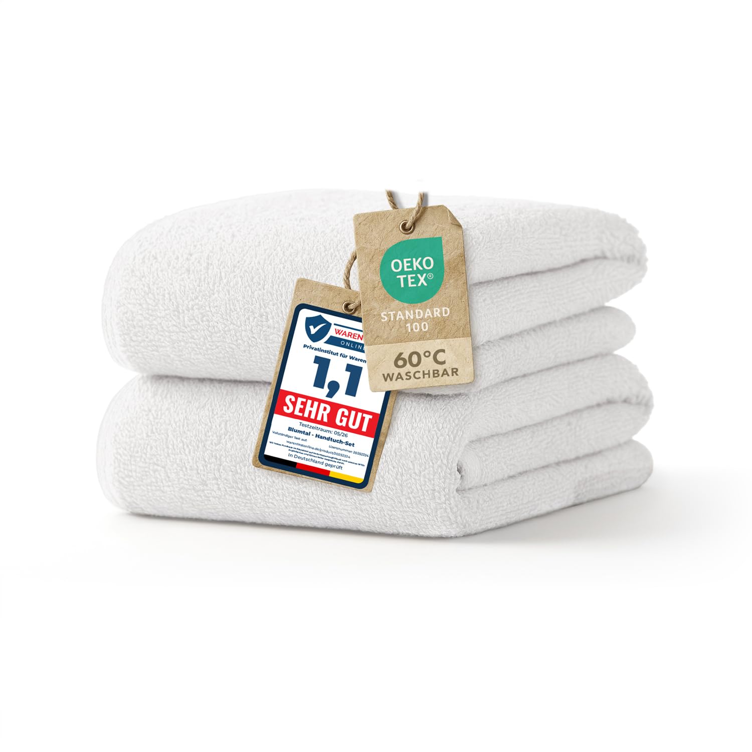 Blumtal Premium Frottier Handtücher Set 2 teilig 100% Baumwolle - Oeko-TEX zertifiziertes Towel 2X (50x100 cm) - Ultra saugstarkes Frottiertücher Set waschbar °60 - Handtücher Weiß