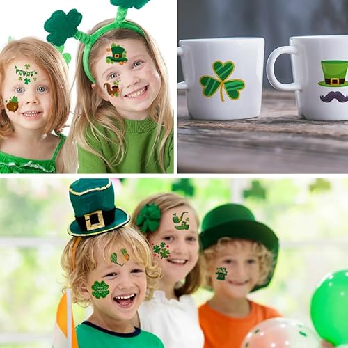 Miniatura 3 de CHARLENT Tatuajes temporales del día de San Patricio para suministros de fiesta de niños, 74 hojas individuales, tatuajes del día de San Patricio