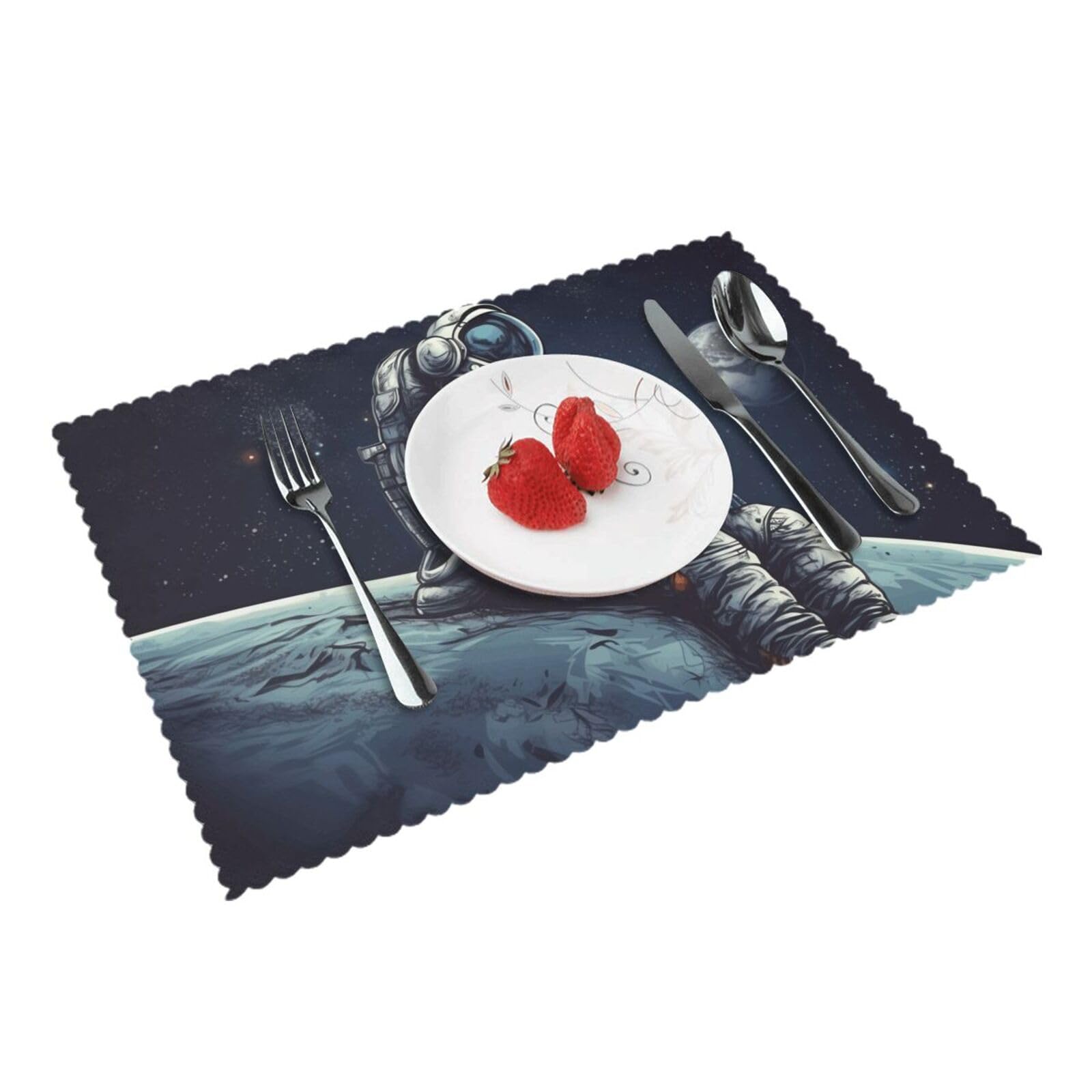 Placemats Set of 4 Heat Resistant Woven Place Mats for Dining Table Astronaut space Placemats Washable Wipeable PVC Table Mats Indoor/Outdoor Place Mats for Party Kitchen Decor 30x45 cm