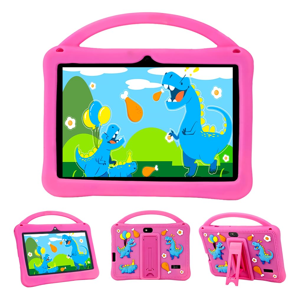 Veidoo Tablet 7" Bambini, 2 GB RAM, 32 GB ROM, App iWawa, Controllo Genitori, Schermo Protezione Oculare, Giochi Educativi, WiFi, Doppia Camera, Custodia Silicone (Rosa)