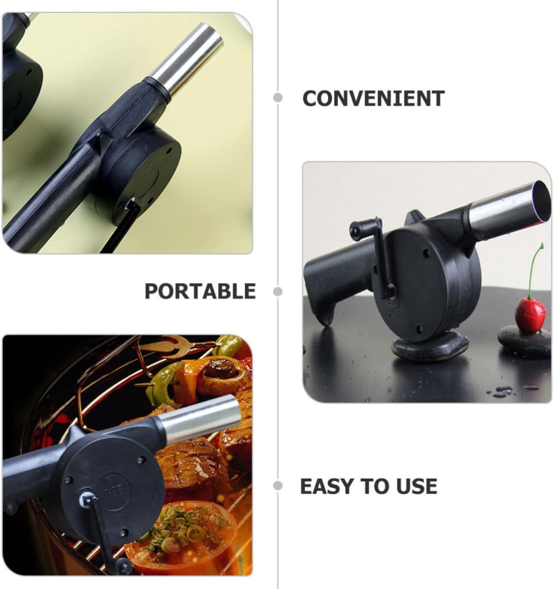 Kisangel 4pcs Portable Handheld Barbecue Fan Manual Fire Blower for Outdoor Camping and Bbq Grill, Metal and Plastic Construction, without Blowing Coal Ash