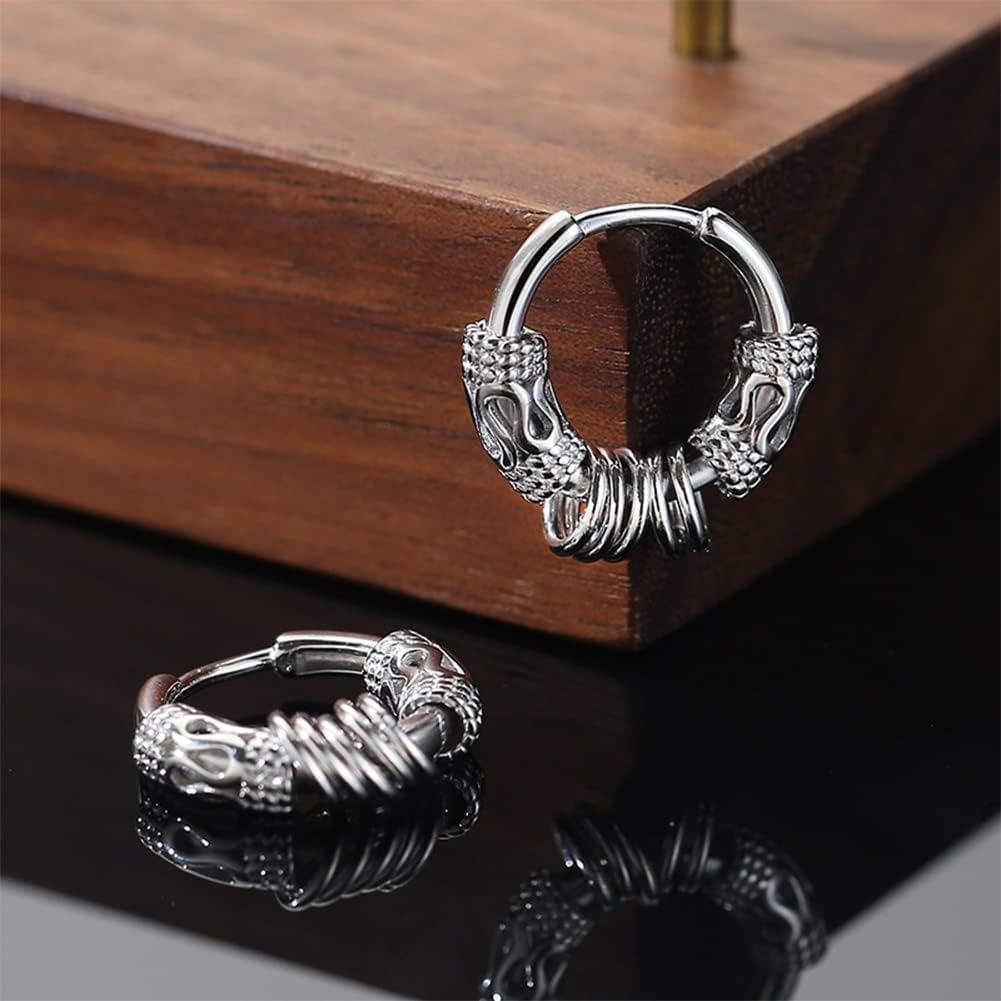 Rockyu Dragon Crest Hoop Earrings for Men Silver Surgical Stainless Steel Hypoallergenic Cartilage Earrings Fashion Accessory - Image 6