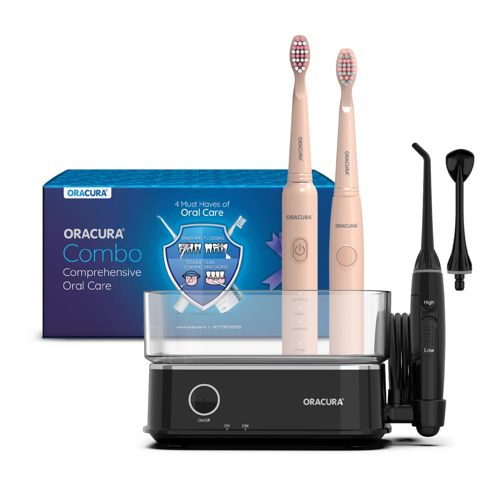 ORACURA® Daily Care Combo Water Flosser® Peach OC450 & SB100 Sonic Lite Battery Operated Electric Toothbrush & SB200 Sonic Lite Electric Rechargeable Toothbrush Black-image-30